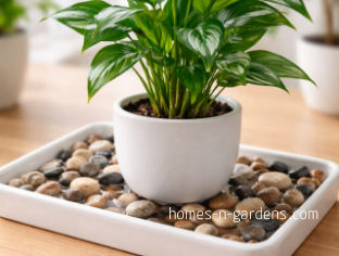 Plants on a pebble tray